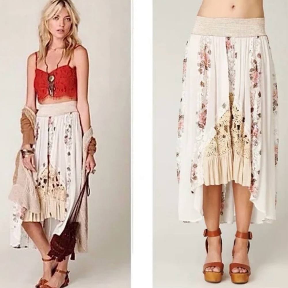 Free People New Romantics Floral Godet Duster Skirt Vintage sz XS Elevated Boho